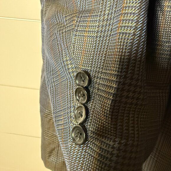 Baroni Silk & Wool by Tessilstrona Blazer Sport Coat Blue Plaid Sz 50L - Picture 8 of 12